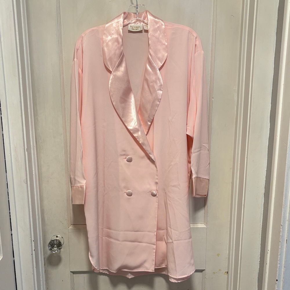 Vintage Victoria's Secret Pale Pink Satin Double-Breasted Robe Nightgown Dress L